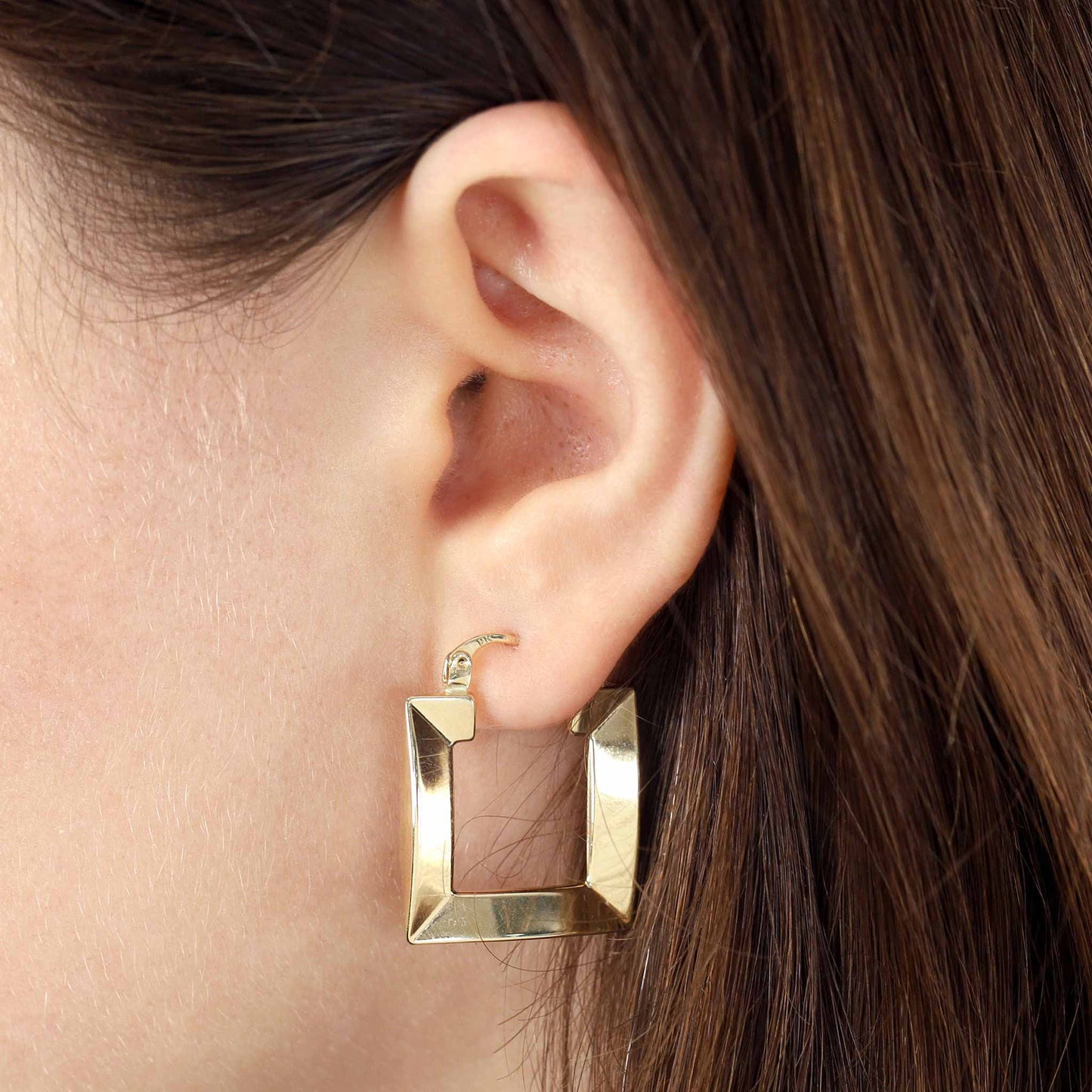 9ct Yellow Gold Thick Square Hoop Earrings - FJewellery