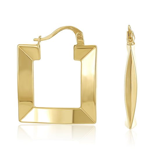 9ct Yellow Gold Thick Square Hoop Earrings - FJewellery