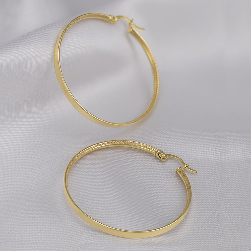 9ct Yellow Gold Track Edge Hoop Earrings ERV0157L - FJewellery