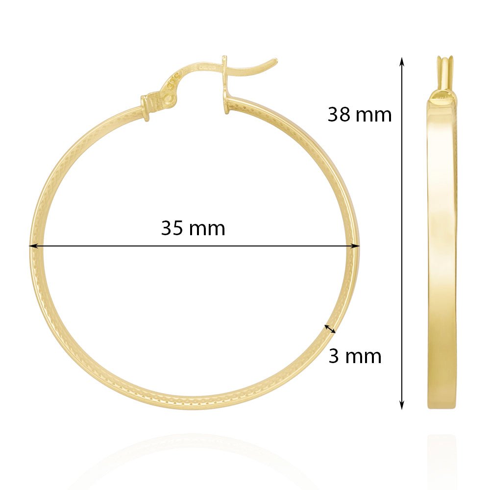 9ct Yellow Gold Track Edge Hoop Earrings ERV0157M - FJewellery