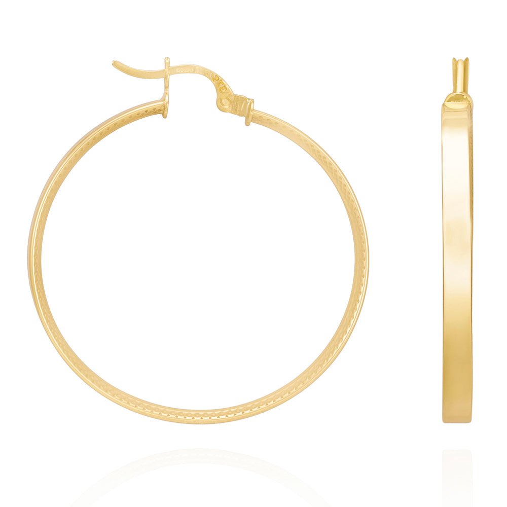 9ct Yellow Gold Track Edge Hoop Earrings ERV0157M - FJewellery