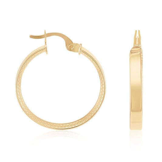 9ct Yellow Gold Track Edge Hoop Earrings ERV0157S - FJewellery