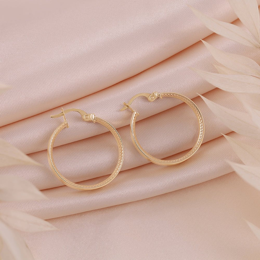 9ct Yellow Gold Track Edge Hoop Earrings ERV0157S - FJewellery