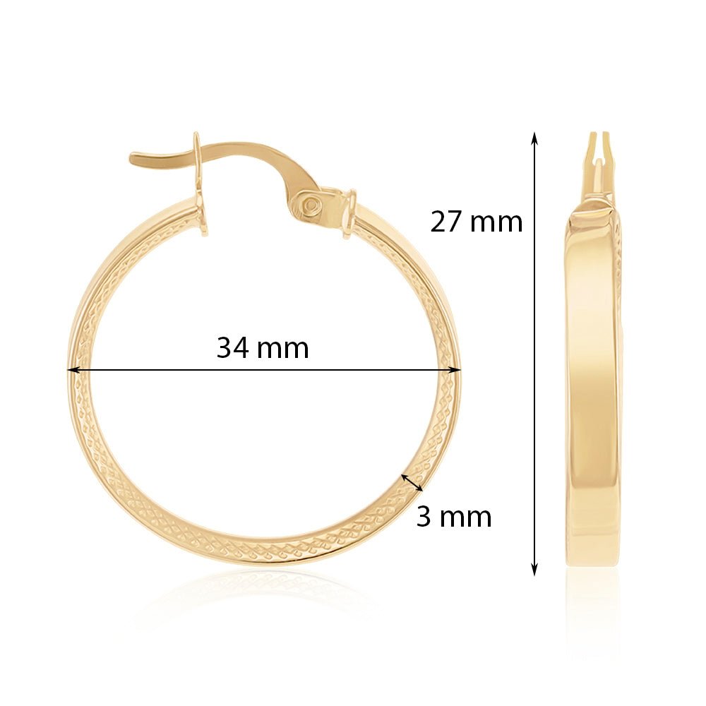 9ct Yellow Gold Track Edge Hoop Earrings ERV0157S - FJewellery