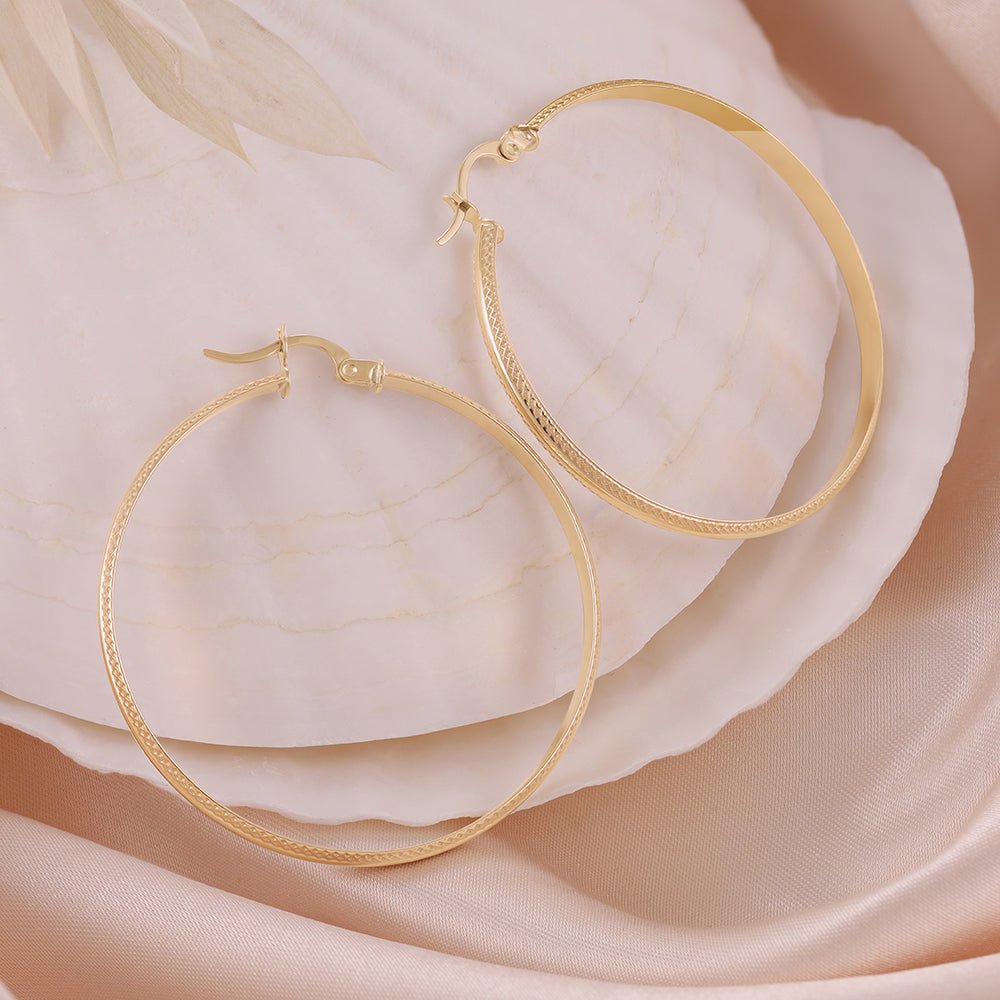 9ct Yellow Gold Track Edge Hoop Earrings ERV0167L - FJewellery