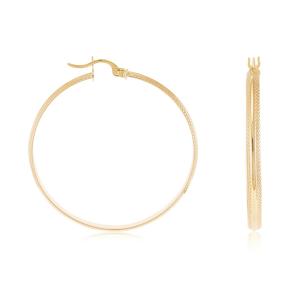 9ct Yellow Gold Track Edge Hoop Earrings ERV0167L - FJewellery