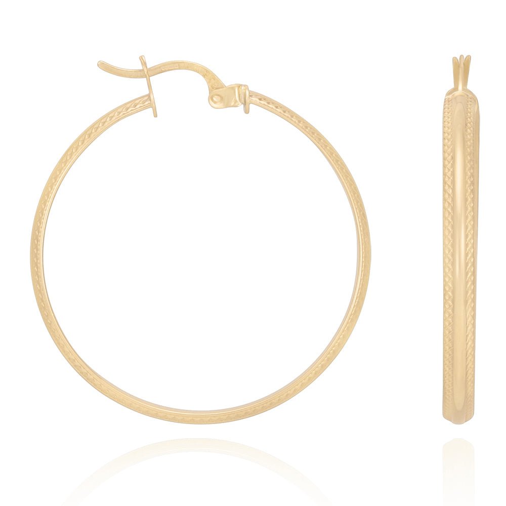 9ct Yellow Gold Track Edge Hoop Earrings ERV0167M - FJewellery