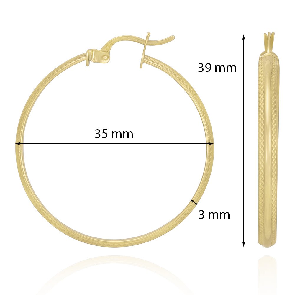 9ct Yellow Gold Track Edge Hoop Earrings ERV0167M - FJewellery