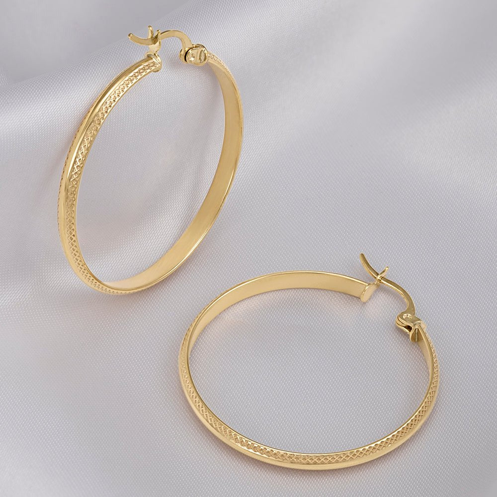 9ct Yellow Gold Track Edge Hoop Earrings ERV0167M - FJewellery
