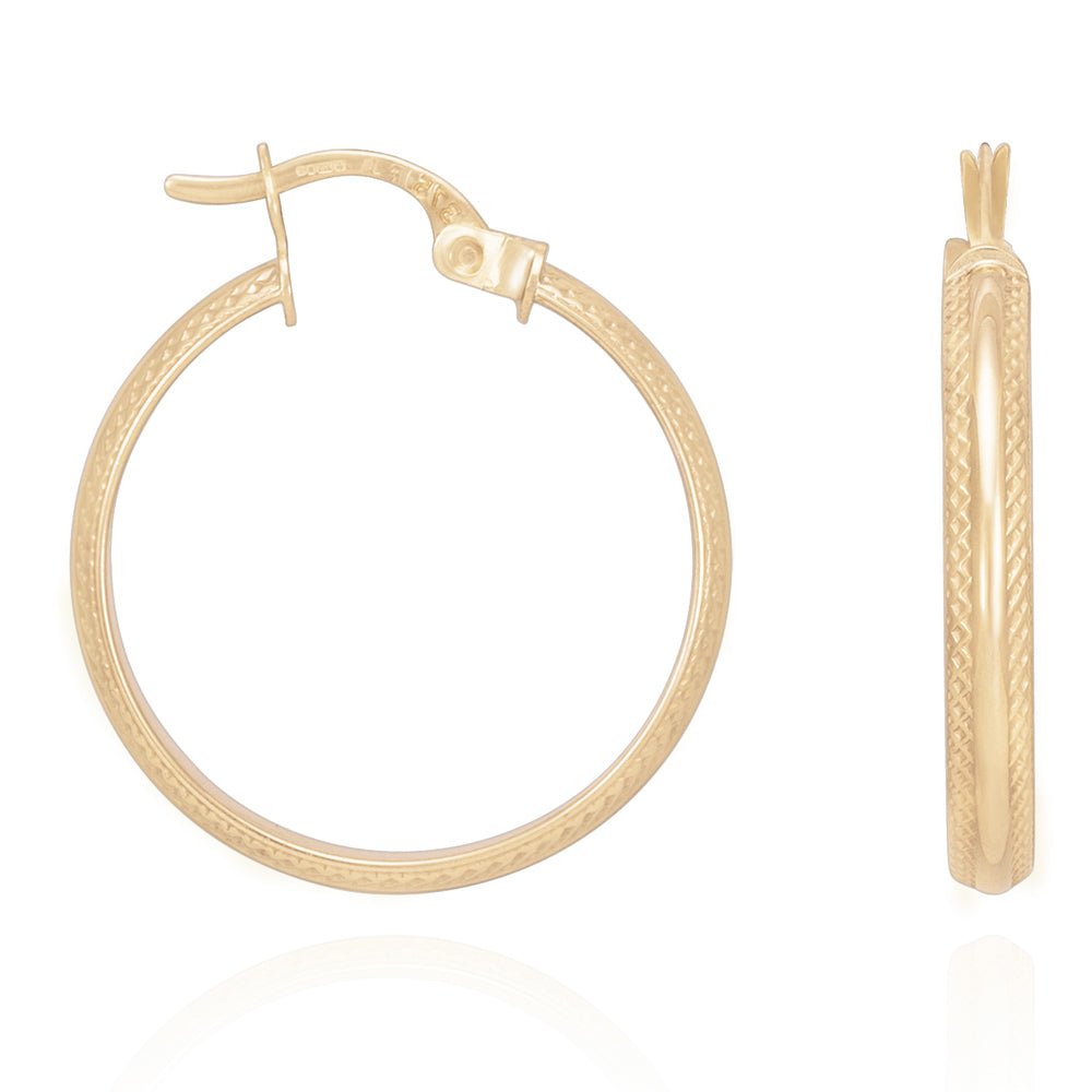 9ct Yellow Gold Track Edge Hoop Earrings ERV0167S - FJewellery