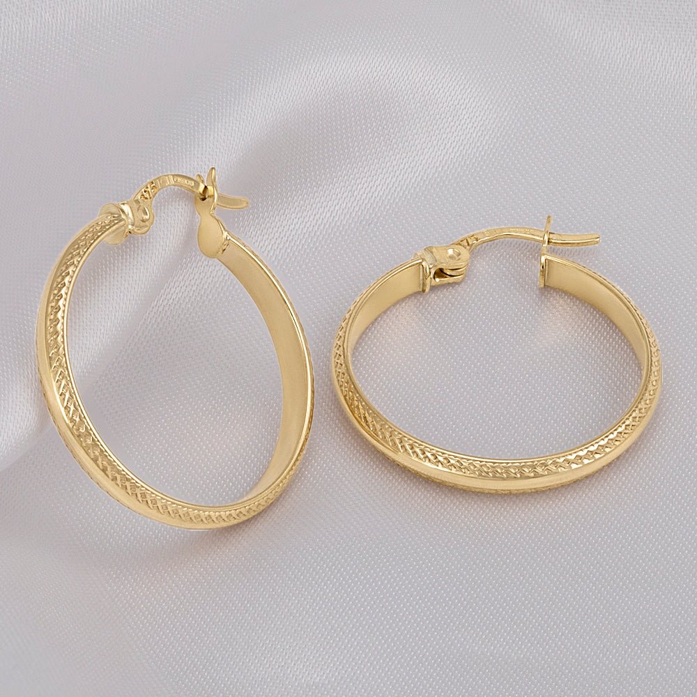 9ct Yellow Gold Track Edge Hoop Earrings ERV0167S - FJewellery