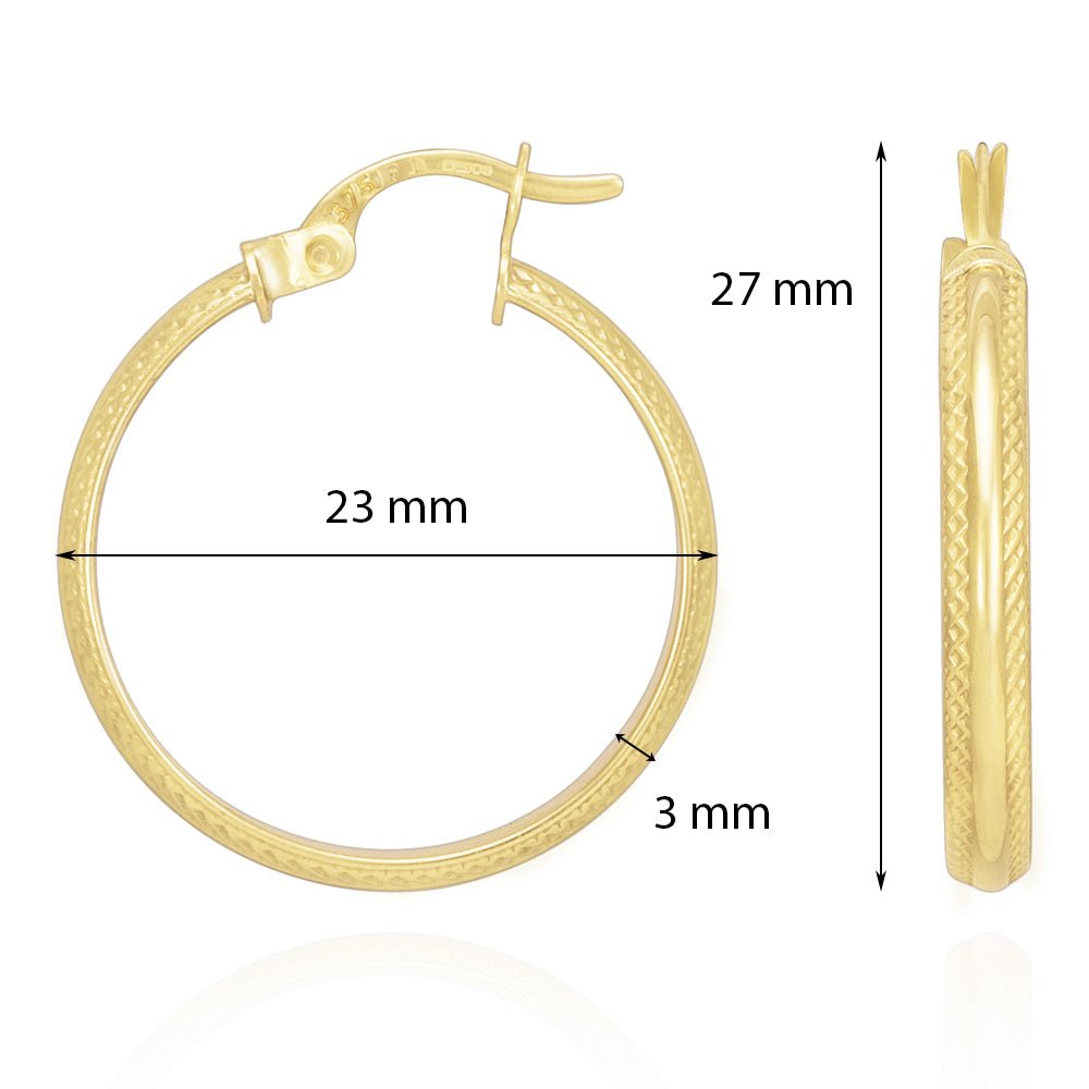 9ct Yellow Gold Track Edge Hoop Earrings ERV0167S - FJewellery