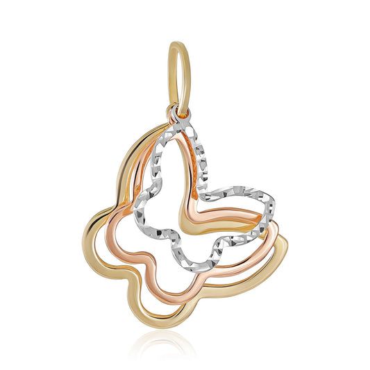9ct Yellow Gold Tri Colour Butterfly Pendant - FJewellery