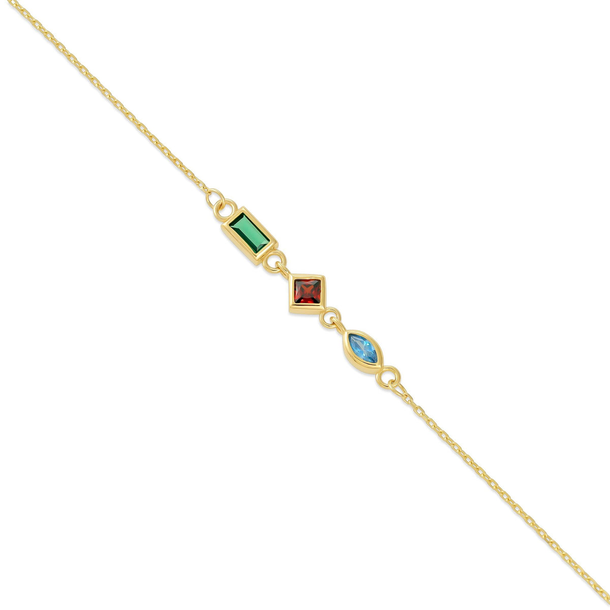 9ct Yellow Gold Tri Colour Gemstone Bracelet BR9019 - FJewellery
