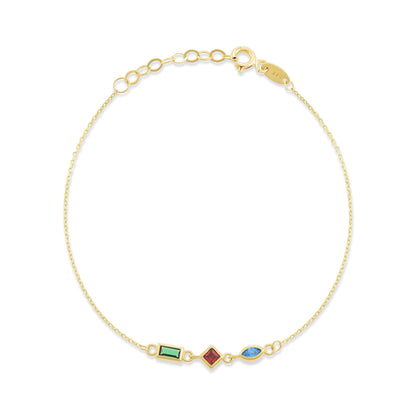 9ct Yellow Gold Tri Colour Gemstone Bracelet BR9019 - FJewellery