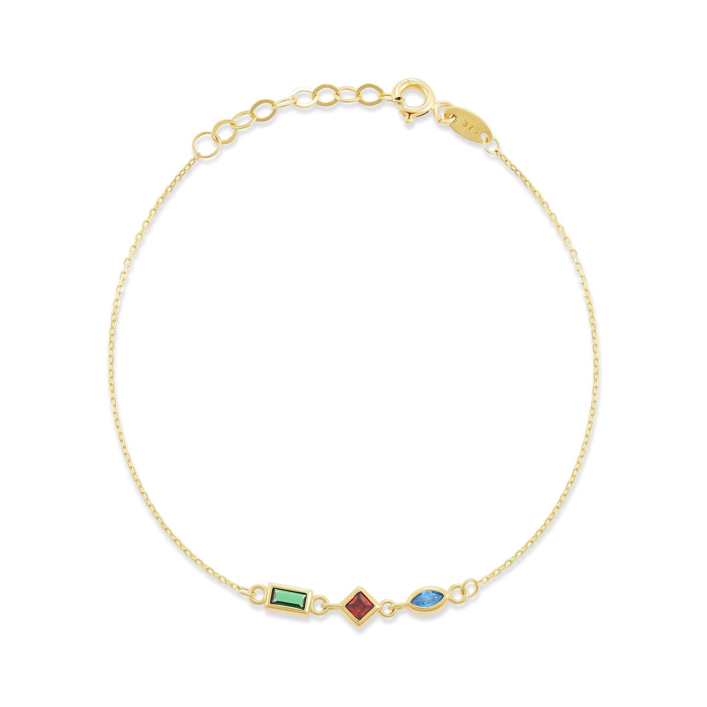 9ct Yellow Gold Tri Colour Gemstone Bracelet BR9019 - FJewellery