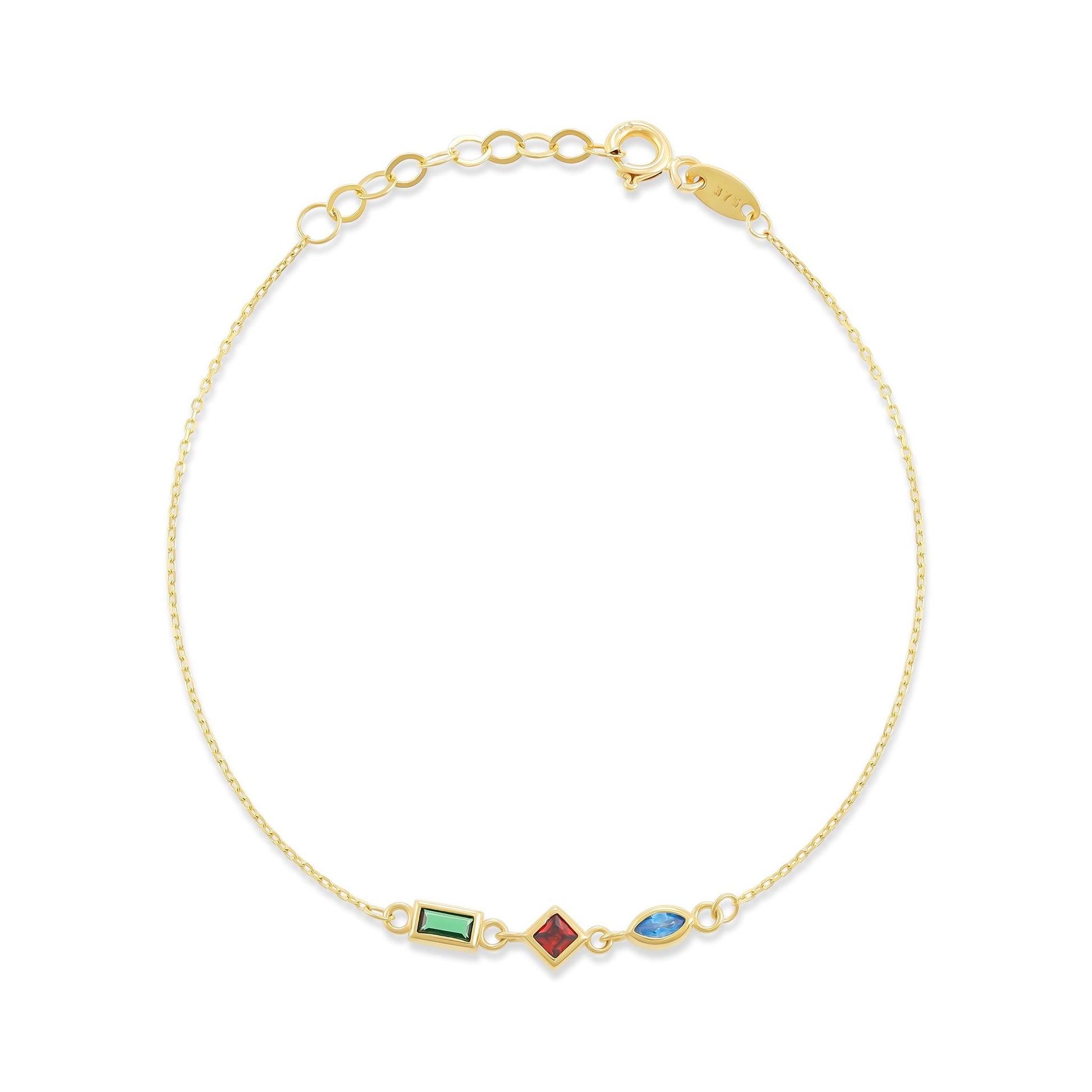 9ct Yellow Gold Tri Colour Gemstone Bracelet BR9019 - FJewellery