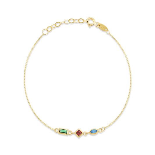 9ct Yellow Gold Tri Colour Gemstone Bracelet BR9019 - FJewellery