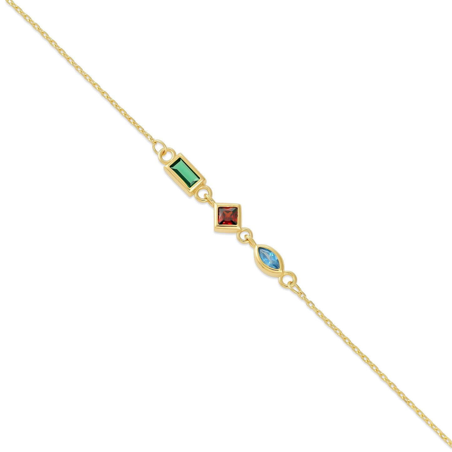 9ct Yellow Gold Tri Colour Gemstone Bracelet BR9019 - FJewellery