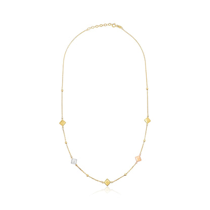 9ct Yellow Gold Tri Colour Triangle Detail Necklace - FJewellery