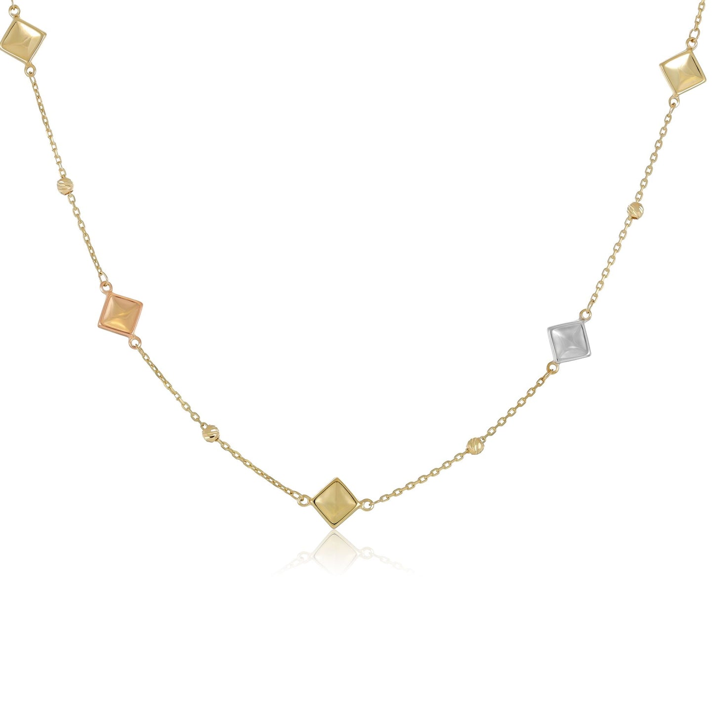 9ct Yellow Gold Tri Colour Triangle Detail Necklace - FJewellery