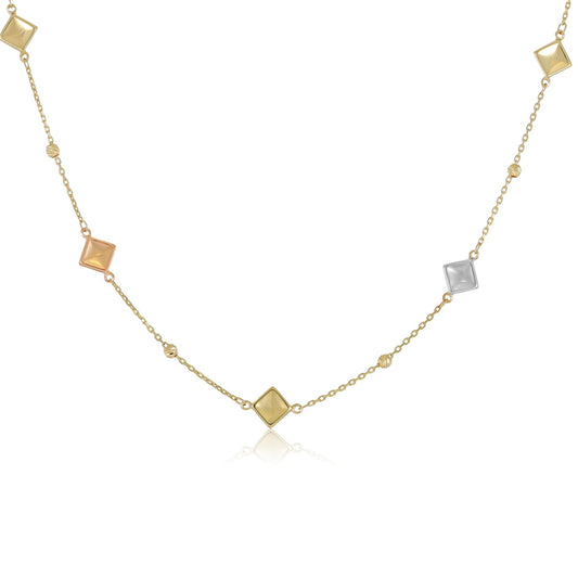9ct Yellow Gold Tri Colour Triangle Detail Necklace - FJewellery