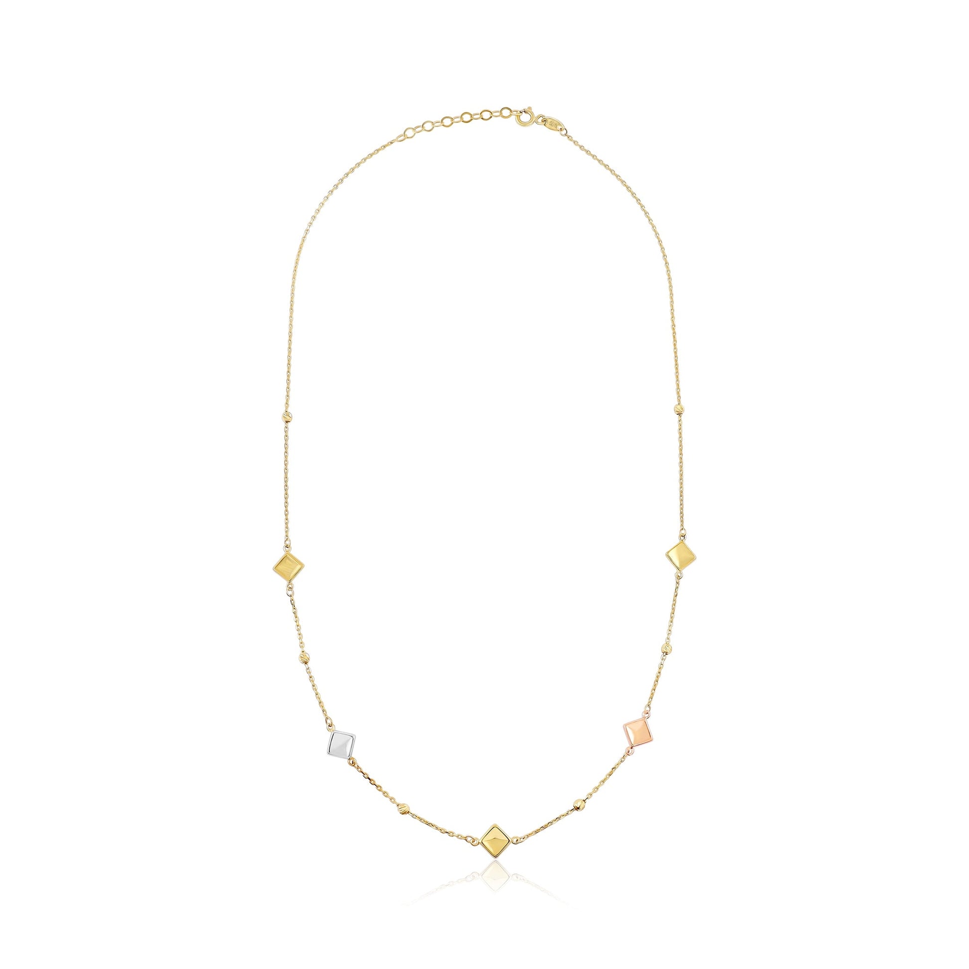 9ct Yellow Gold Tri Colour Triangle Detail Necklace - FJewellery