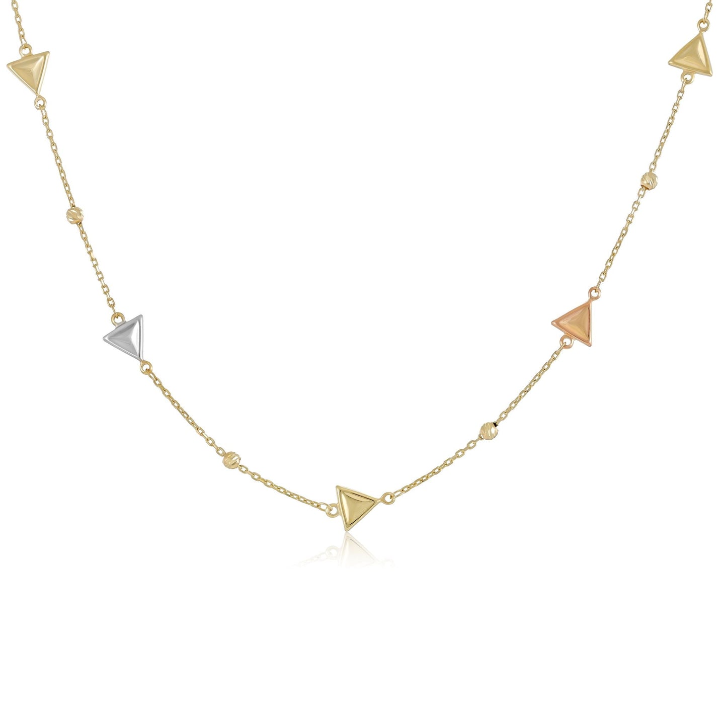 9ct Yellow Gold Tri Colour Triangle Detail Necklace NK9034 - FJewellery