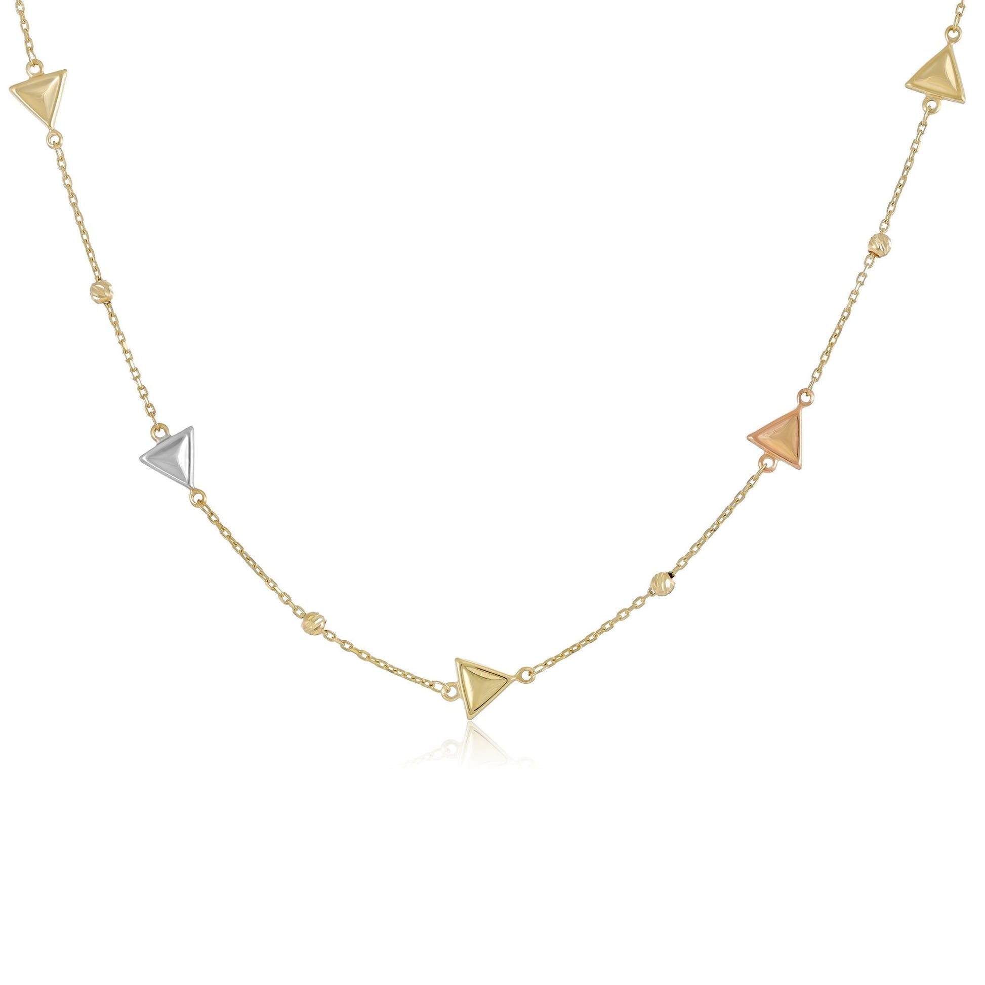 9ct Yellow Gold Tri Colour Triangle Detail Necklace NK9034 - FJewellery
