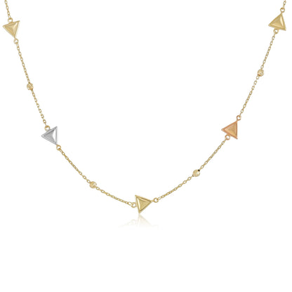 9ct Yellow Gold Tri Colour Triangle Detail Necklace NK9034 - FJewellery