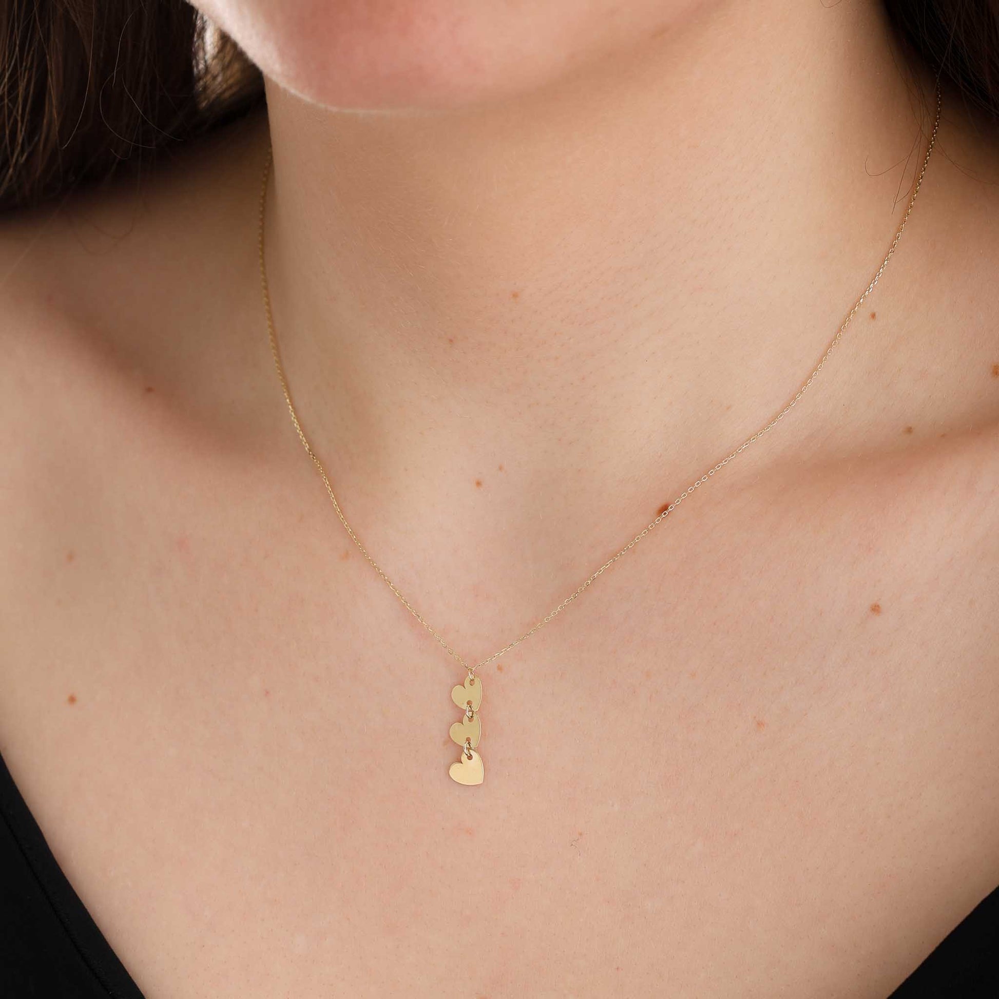 9ct Yellow Gold Triple Heart Pendant Necklace - FJewellery