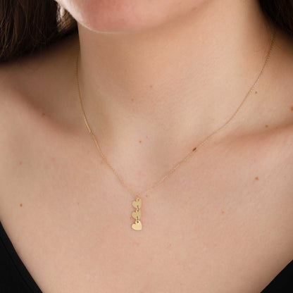 9ct Yellow Gold Triple Heart Pendant Necklace - FJewellery