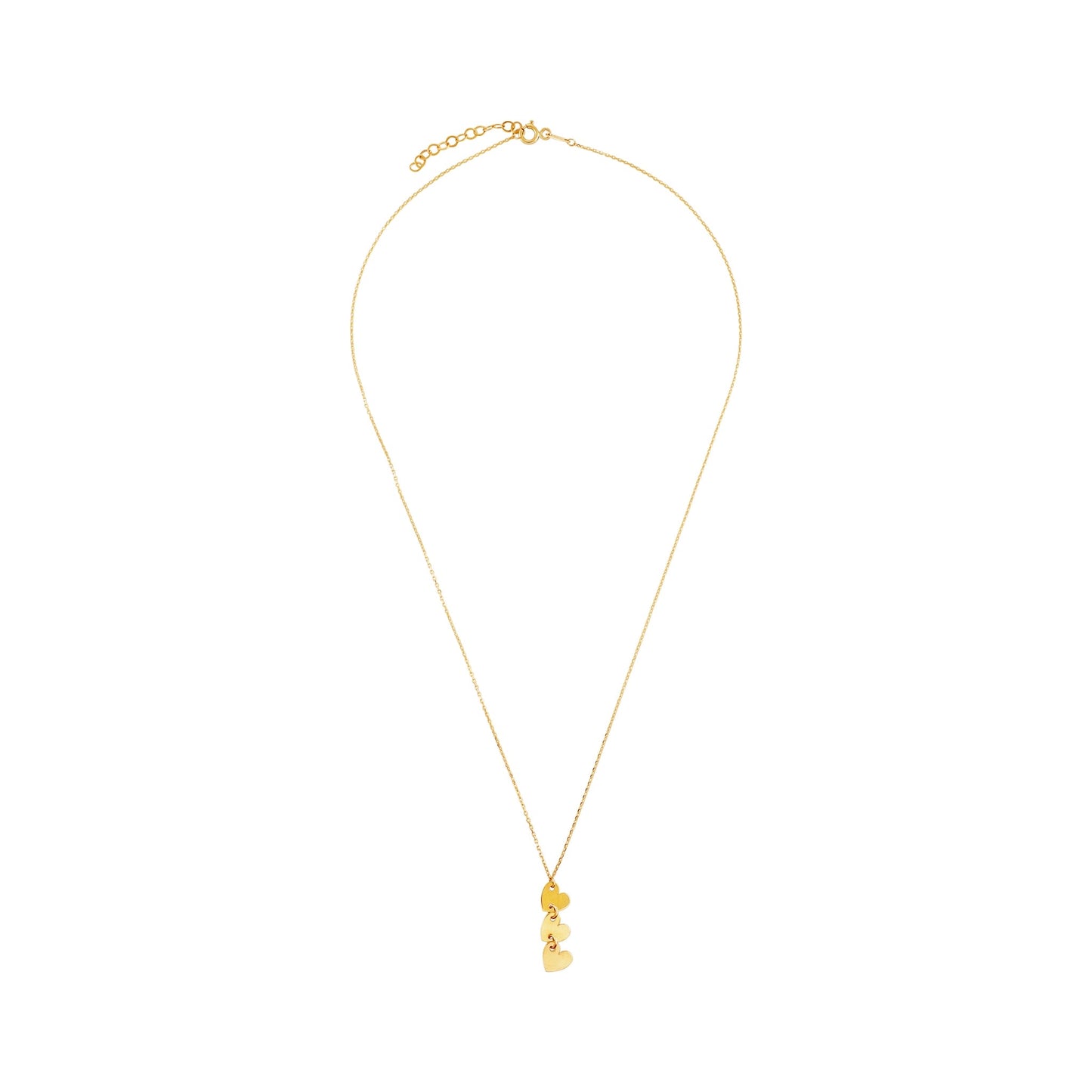 9ct Yellow Gold Triple Heart Pendant Necklace - FJewellery