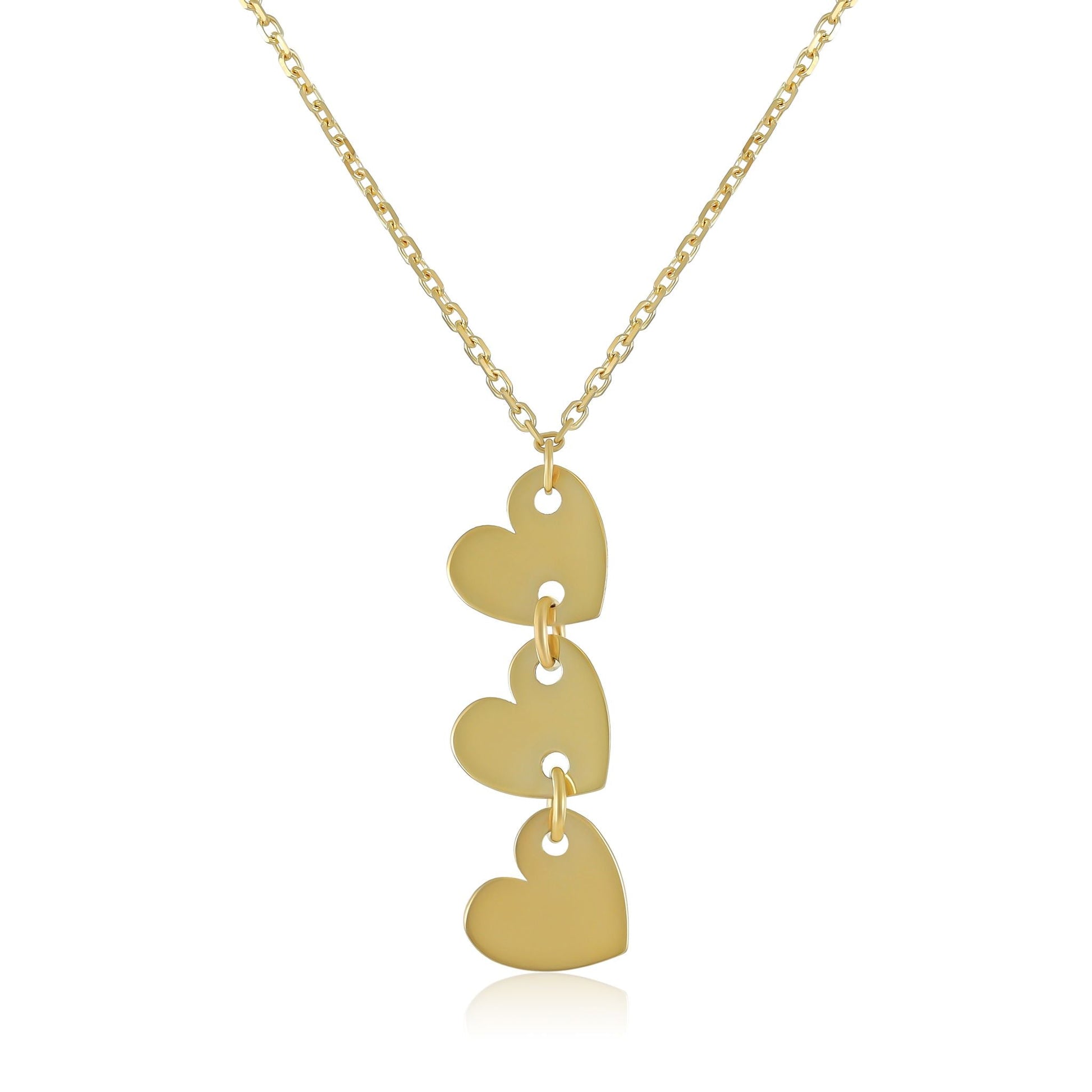 9ct Yellow Gold Triple Heart Pendant Necklace - FJewellery