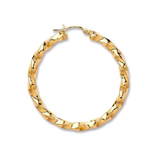 9ct Yellow Gold Twisted Hoop Earrings 35.5mm 106579 - FJewellery