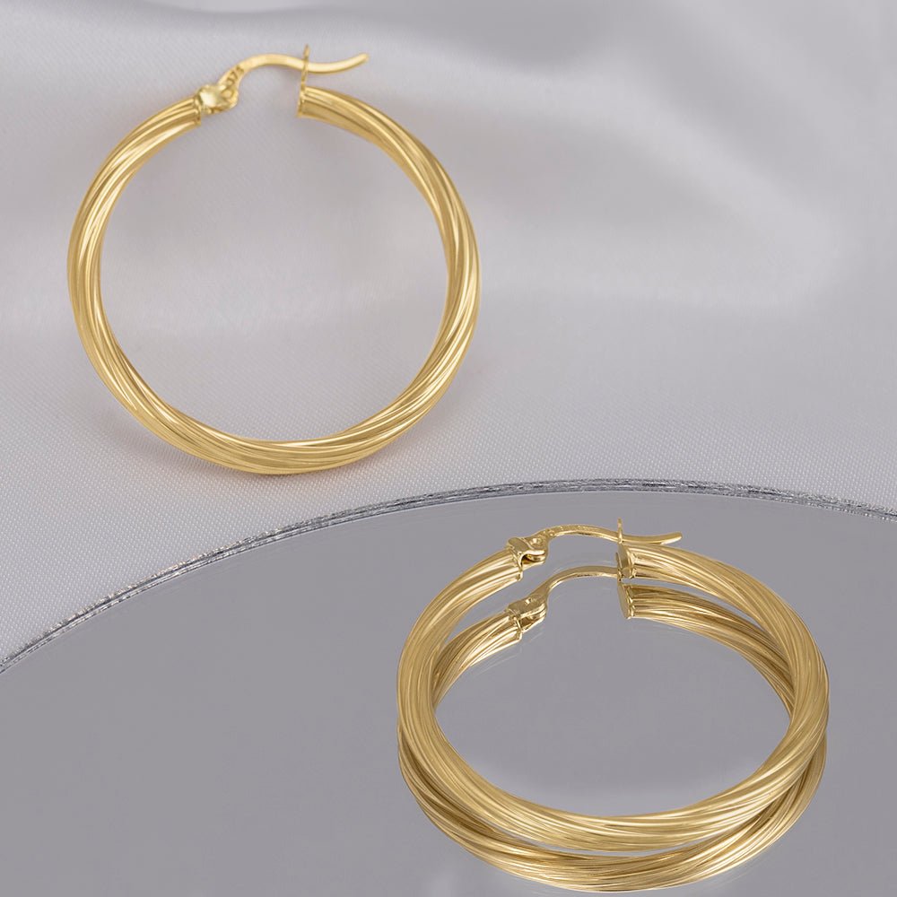 9ct Yellow Gold Twisted Hoop Earrings ERV0211L - FJewellery