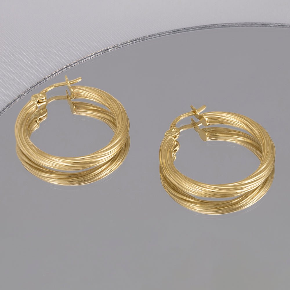 9ct Yellow Gold Twisted Hoop Earrings ERV0211M - FJewellery