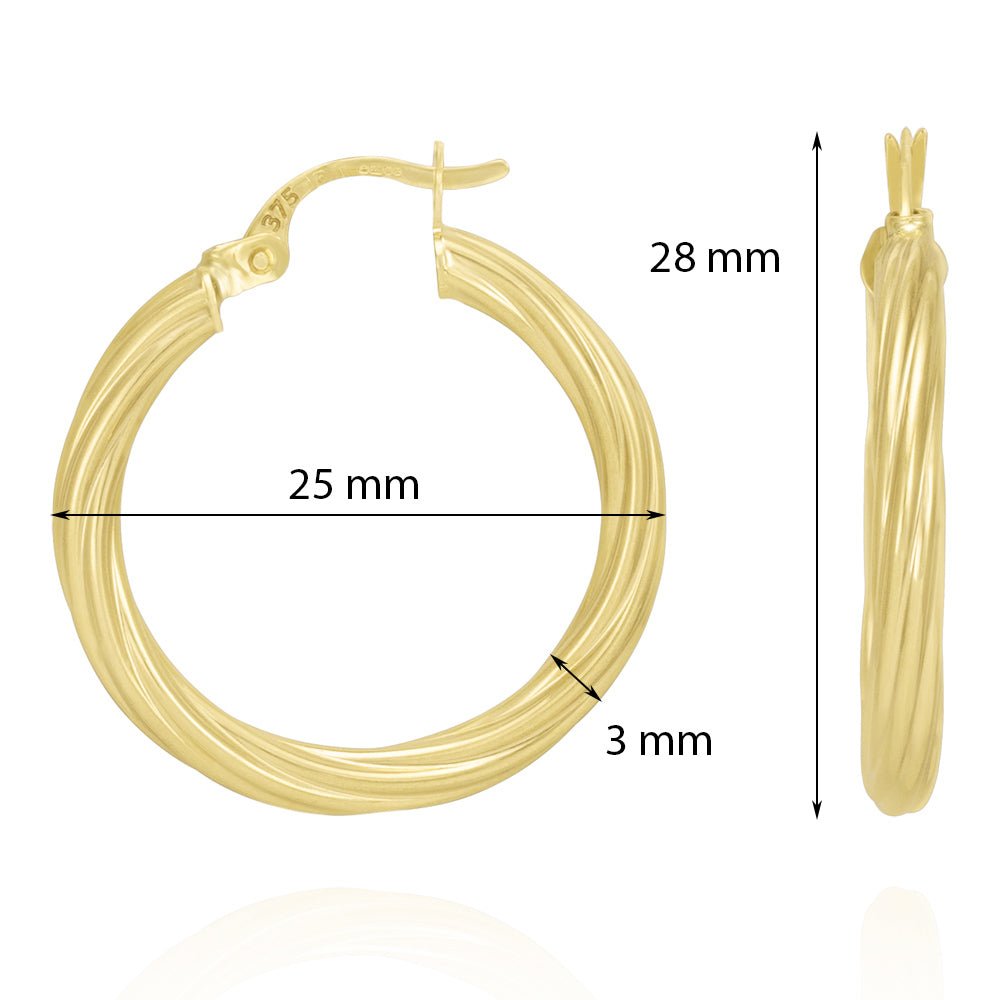 9ct Yellow Gold Twisted Hoop Earrings ERV0211M - FJewellery