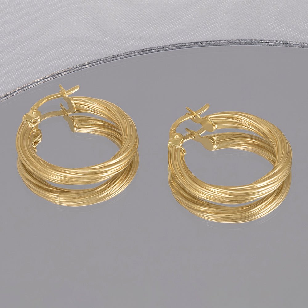 9ct Yellow Gold Twisted Hoop Earrings ERV0211S - FJewellery