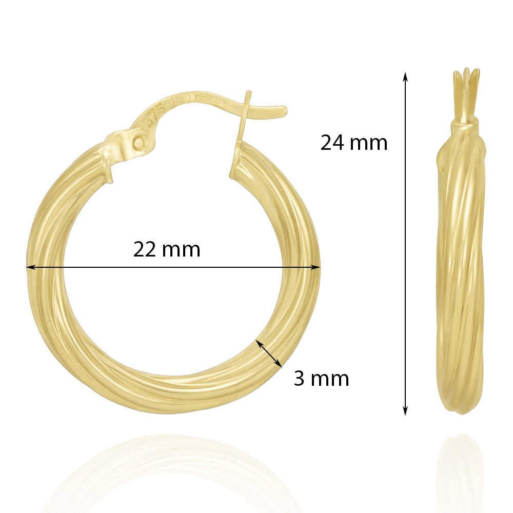 9ct Yellow Gold Twisted Hoop Earrings ERV0211S - FJewellery