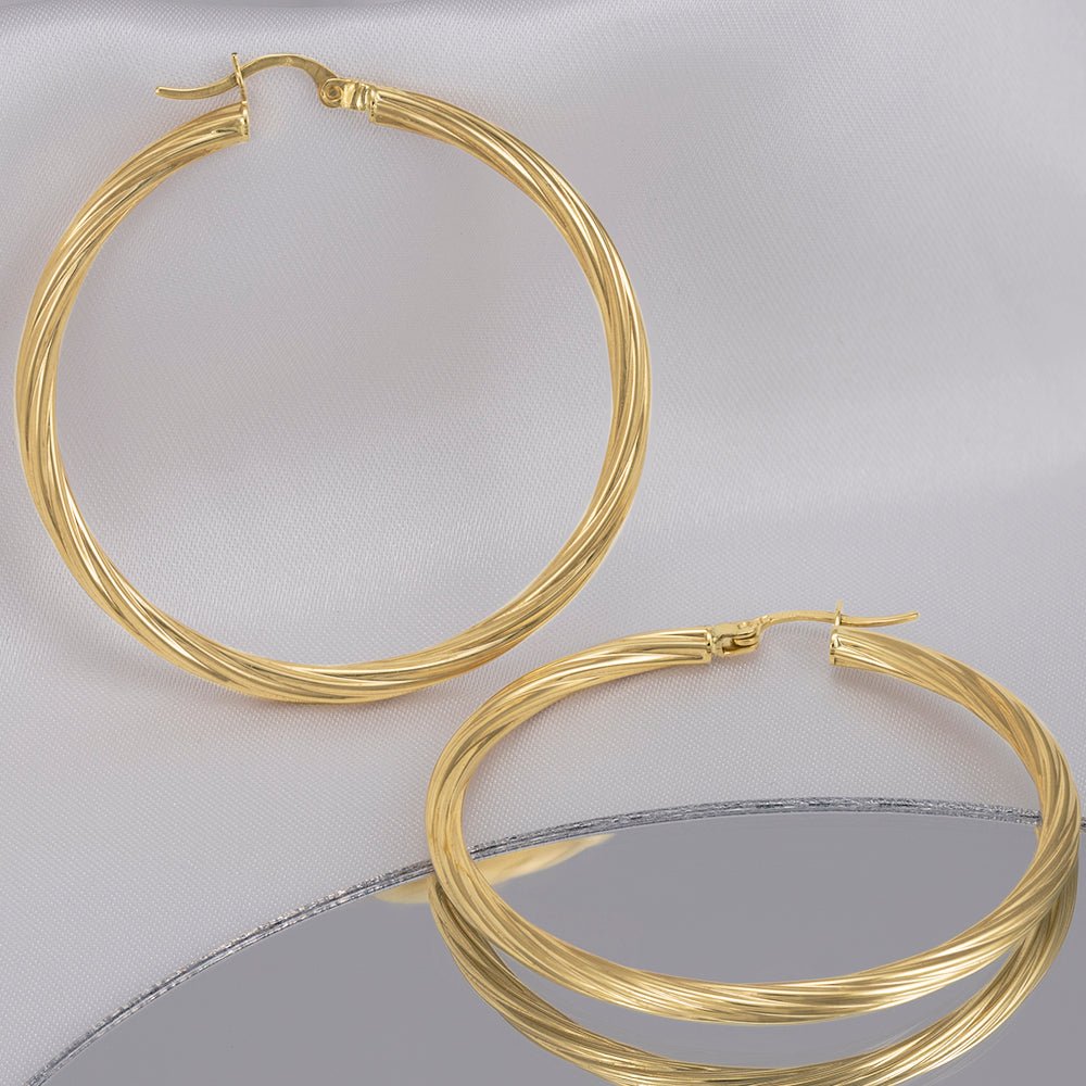 9ct Yellow Gold Twisted Hoop Earrings ERV0214 - FJewellery