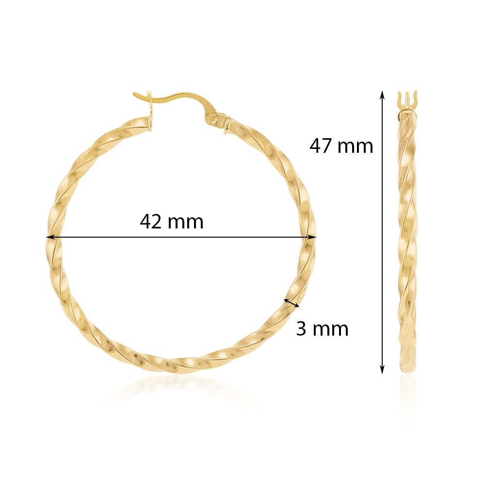 9ct Yellow Gold Twisted Hoop Earrings ERV0305L - FJewellery
