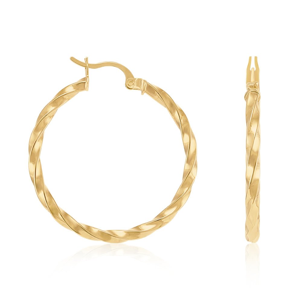 9ct Yellow Gold Twisted Hoop Earrings ERV0305M - FJewellery
