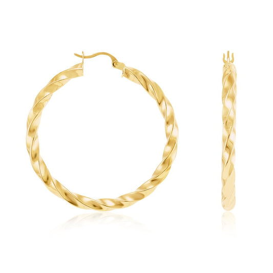 9ct Yellow Gold Twisted Hoop Earrings ERV0314L - FJewellery