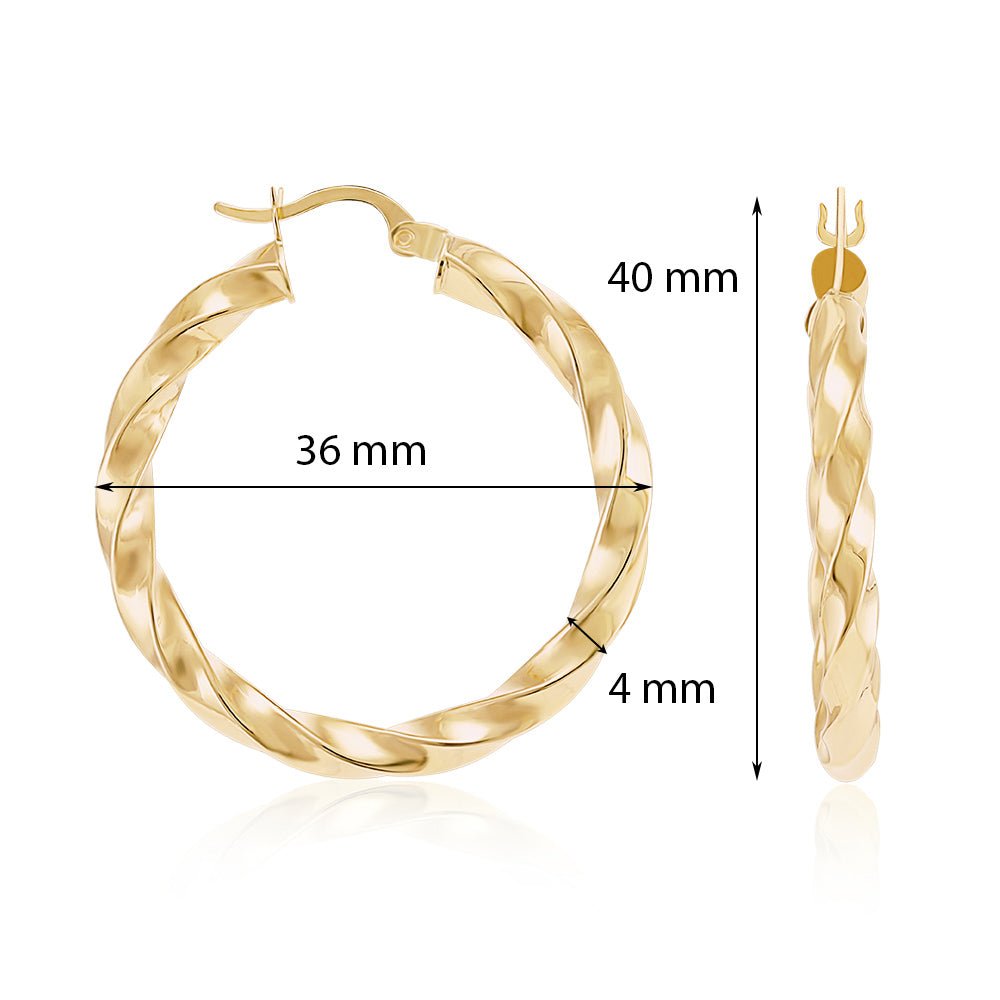 9ct Yellow Gold Twisted Hoop Earrings ERV0314M - FJewellery