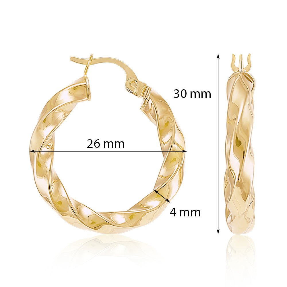 9ct Yellow Gold Twisted Hoop Earrings ERV0314S - FJewellery