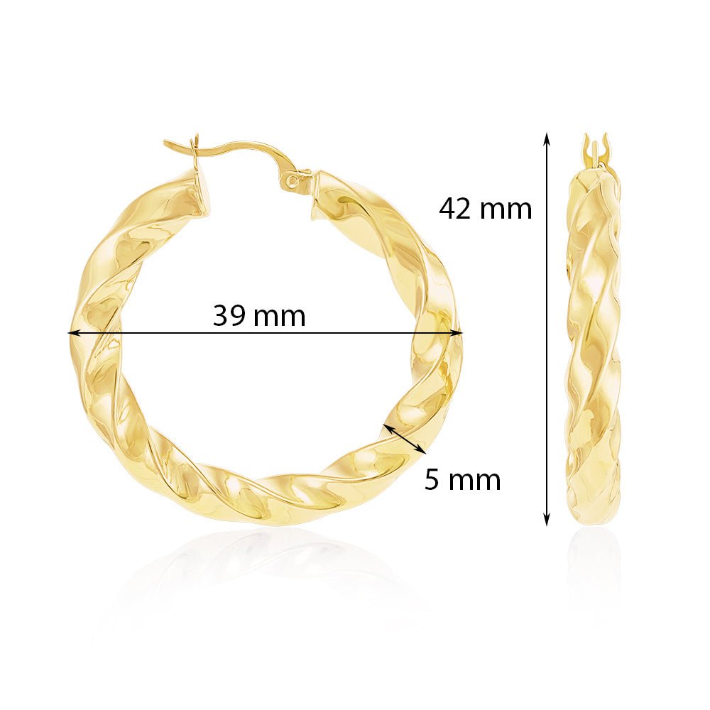 9ct Yellow Gold Twisted Hoop Earrings ERV0323S - FJewellery