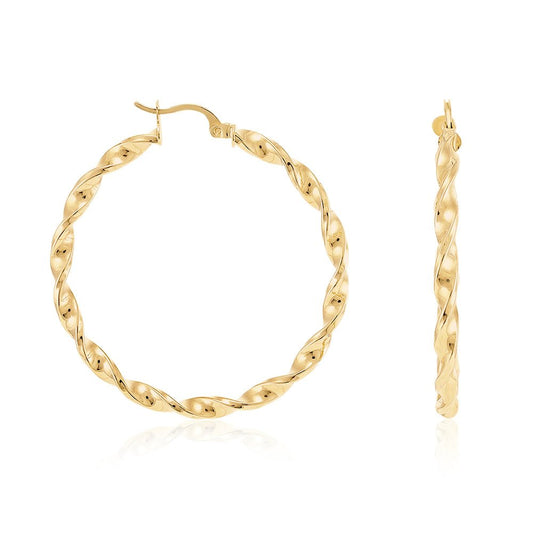9ct Yellow Gold Twisted Hoop Earrings ERV0345L - FJewellery