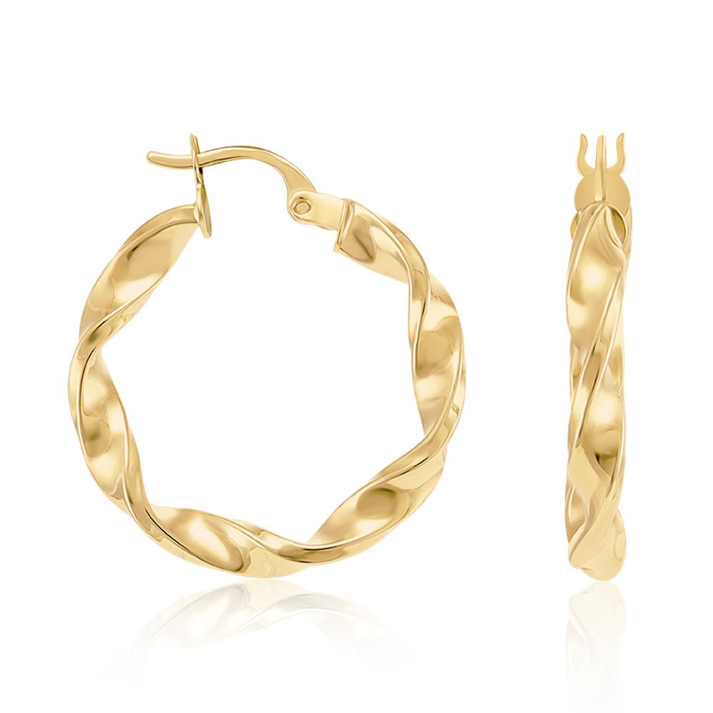 9ct Yellow Gold Twisted Hoop Earrings ERV0345S - FJewellery