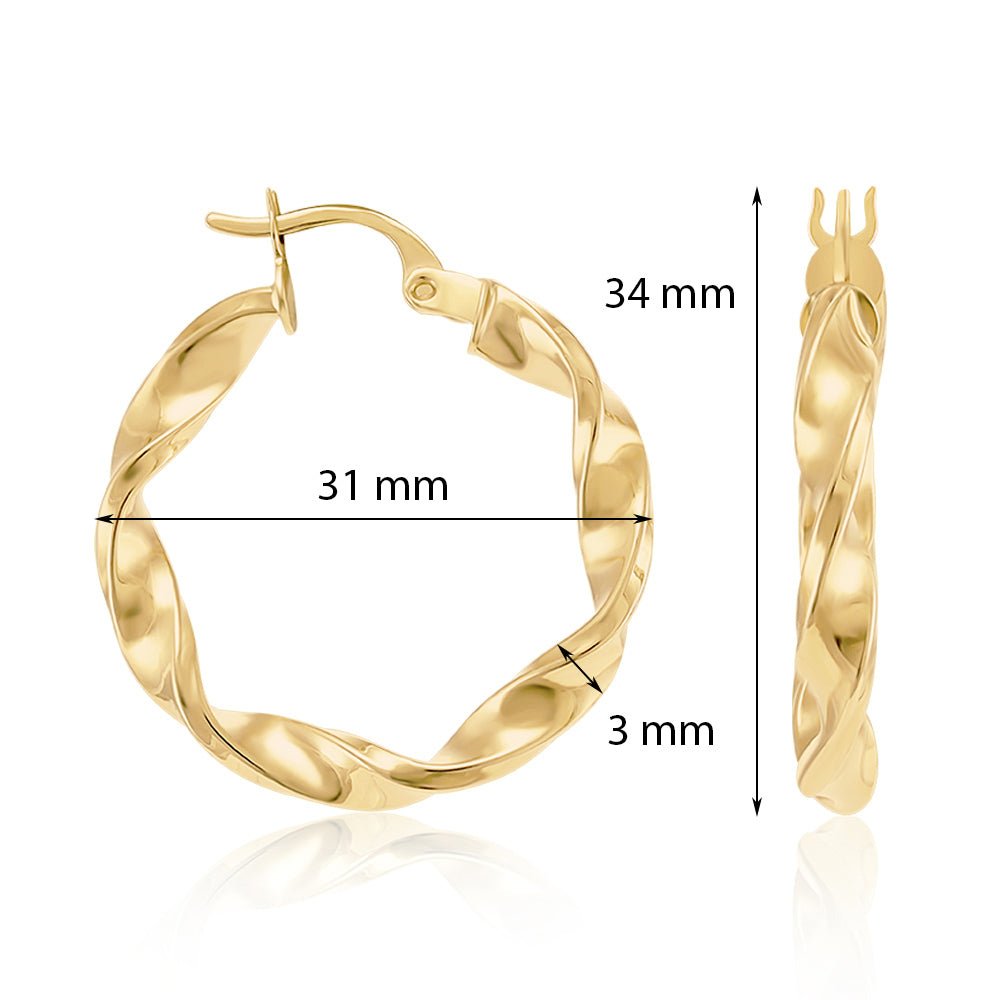9ct Yellow Gold Twisted Hoop Earrings ERV0345S - FJewellery